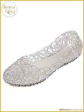 Women's Jelly Flat Sandals Slip On Hollow Out Ballet PVC Sequins